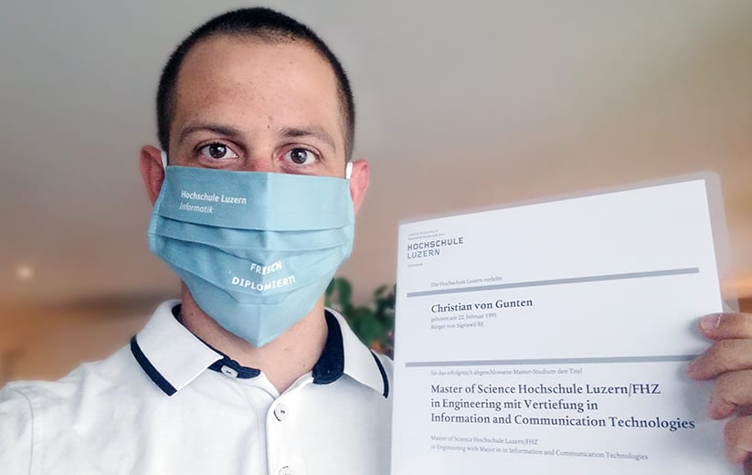 Master Informatik-Absolvent Christian von Gunten mit Maske. Bild: zvg