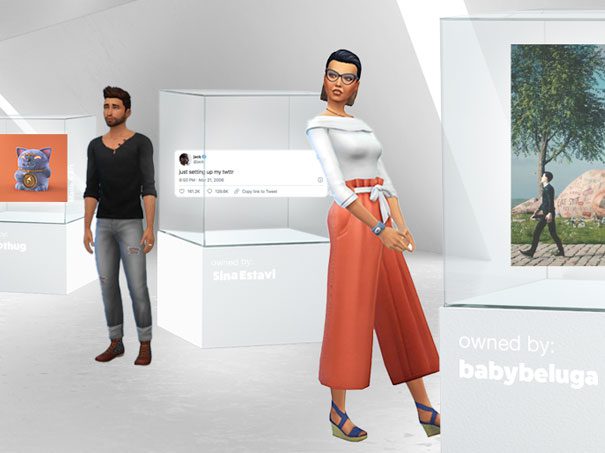 24.01.2022 Collage von ©Raisa Durandi zum Thema NFTs mit Screenshot Zitaten von Larva Labs, Made S Art, beeple, Jack Dorsey. Besitzer sind im Bild vermerkt.