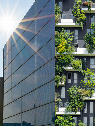 GreenPV kombiniert Fassadenbegrünung mit Solarzellen. GreenPV kombiniert Fassadenbegrünung mit Solarzellen.
